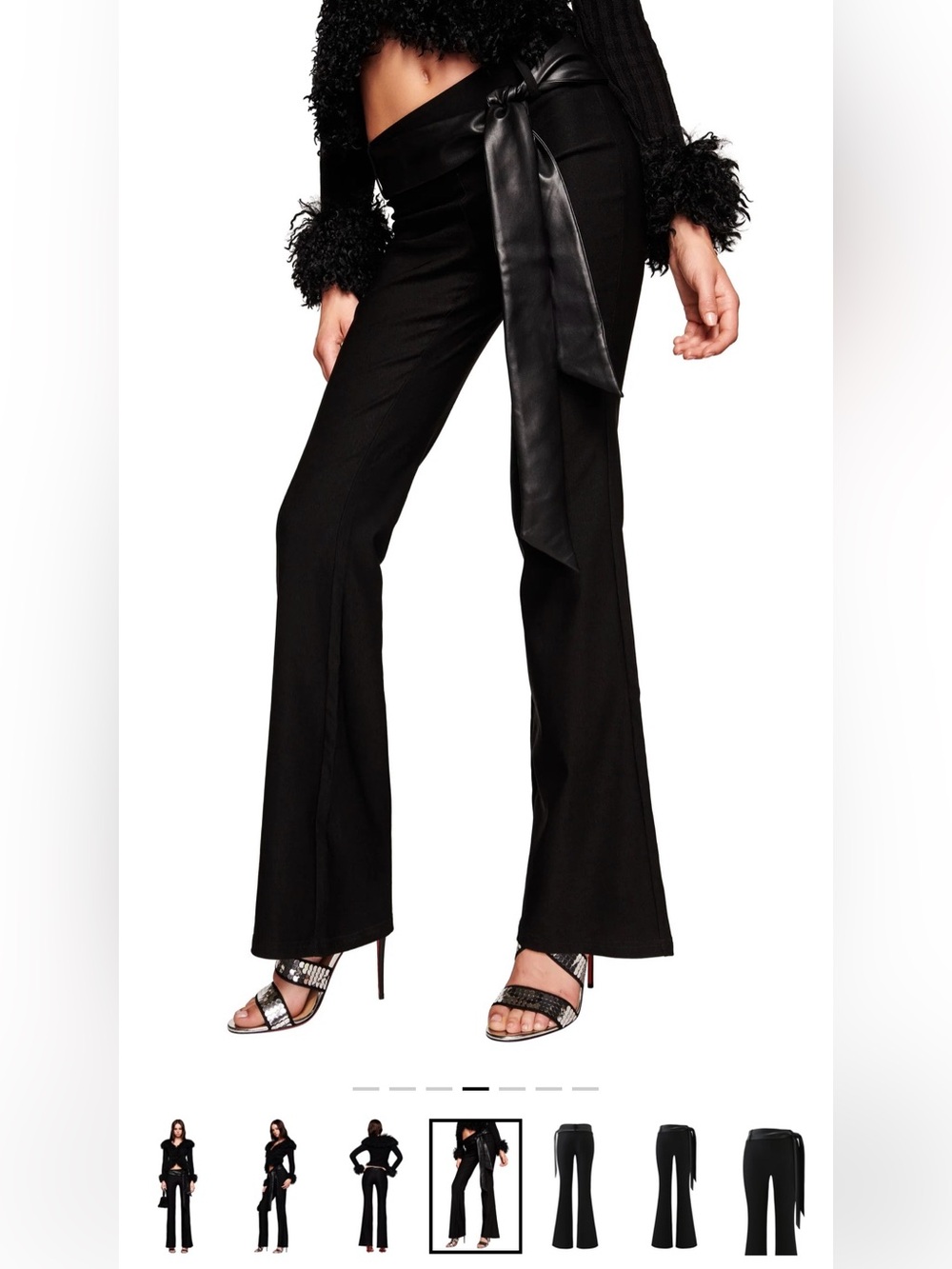 Black Wide-Leg Pants with Faux-Leather Sash